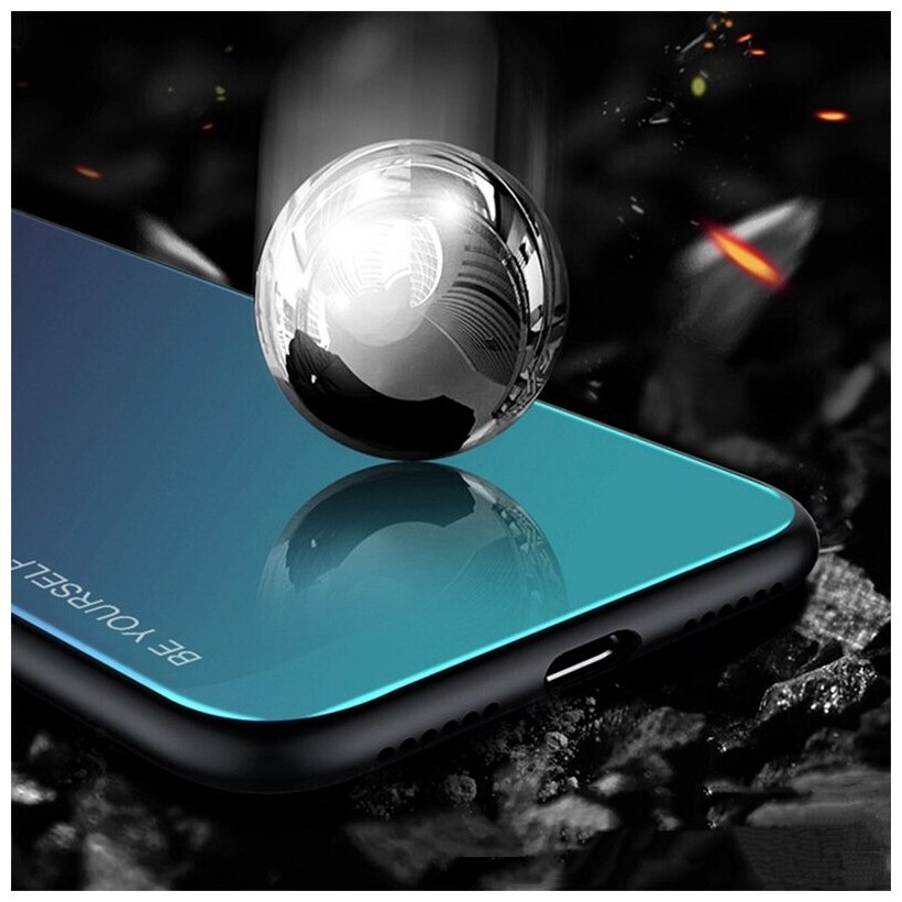 Чехол-бампер MyPads для iPhone XR стеклянный из закаленного стекла с эффектом градиент зеркальный блестящий переливающийся синий
