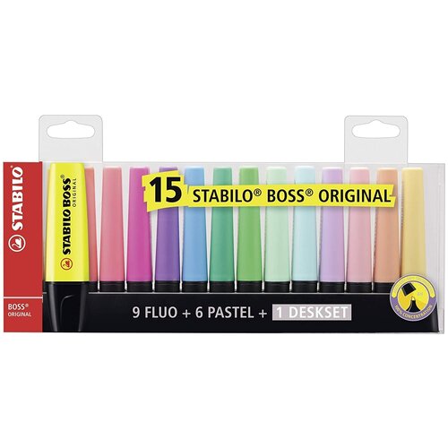 Маркер-текстовыделитель STABILO Boss Original, 15 цветов: 9 флуоресцентных + 6 пастельных лидер продаж 8pcs магнетический со стирающимися чернилами офисные школьные доска для рисования ручки маркеры канцелярские принадлежности