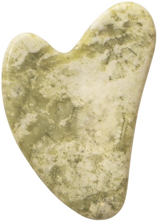 Кристалл скребок гуаша для массажа сердце MARBELLA PREMIUM из натурального нефрита мраморный рисунок