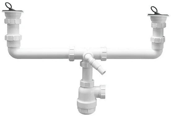 Сифон для двойной раковины McAlpine MRSK5-A, 1 1/2"х40мм, с отводом для бытовой техники, с выпуском