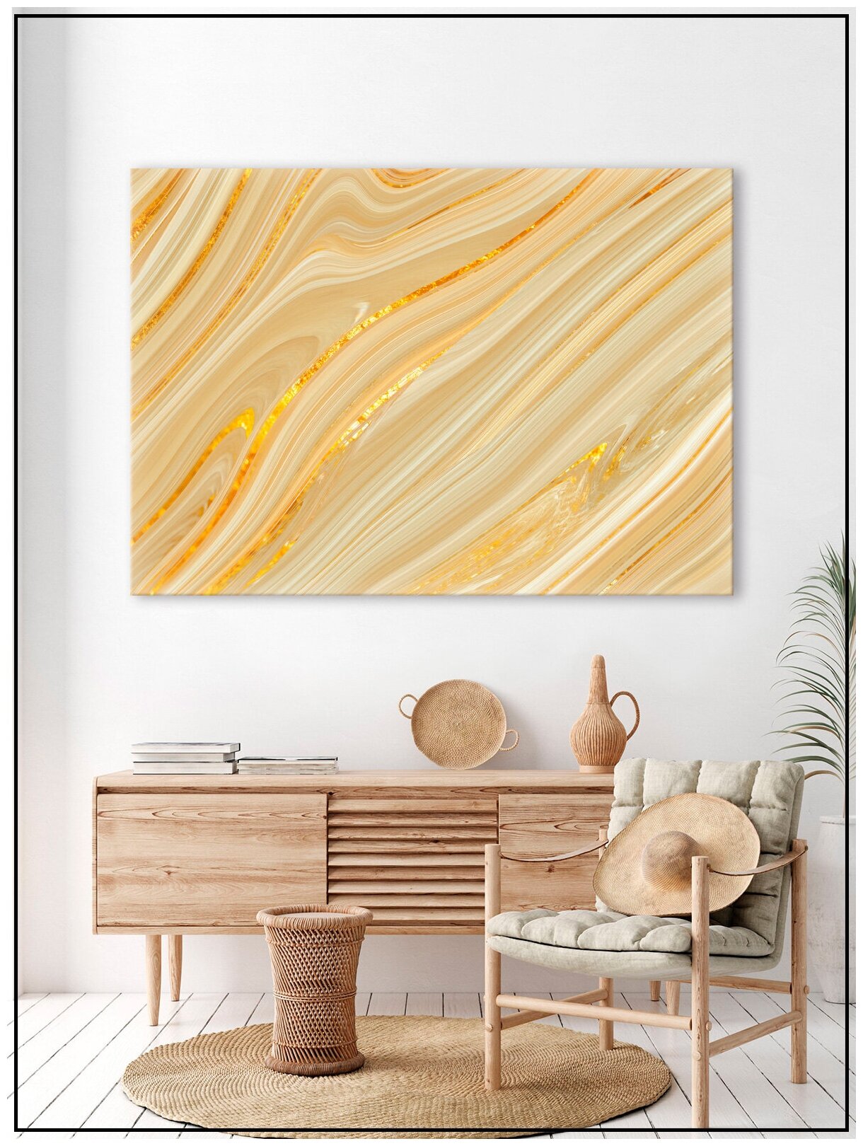Картина для интерьера на натуральном хлопковом холсте "Абстракция бежевый мрамор", 30*40см, холст на подрамнике, картина в подарок