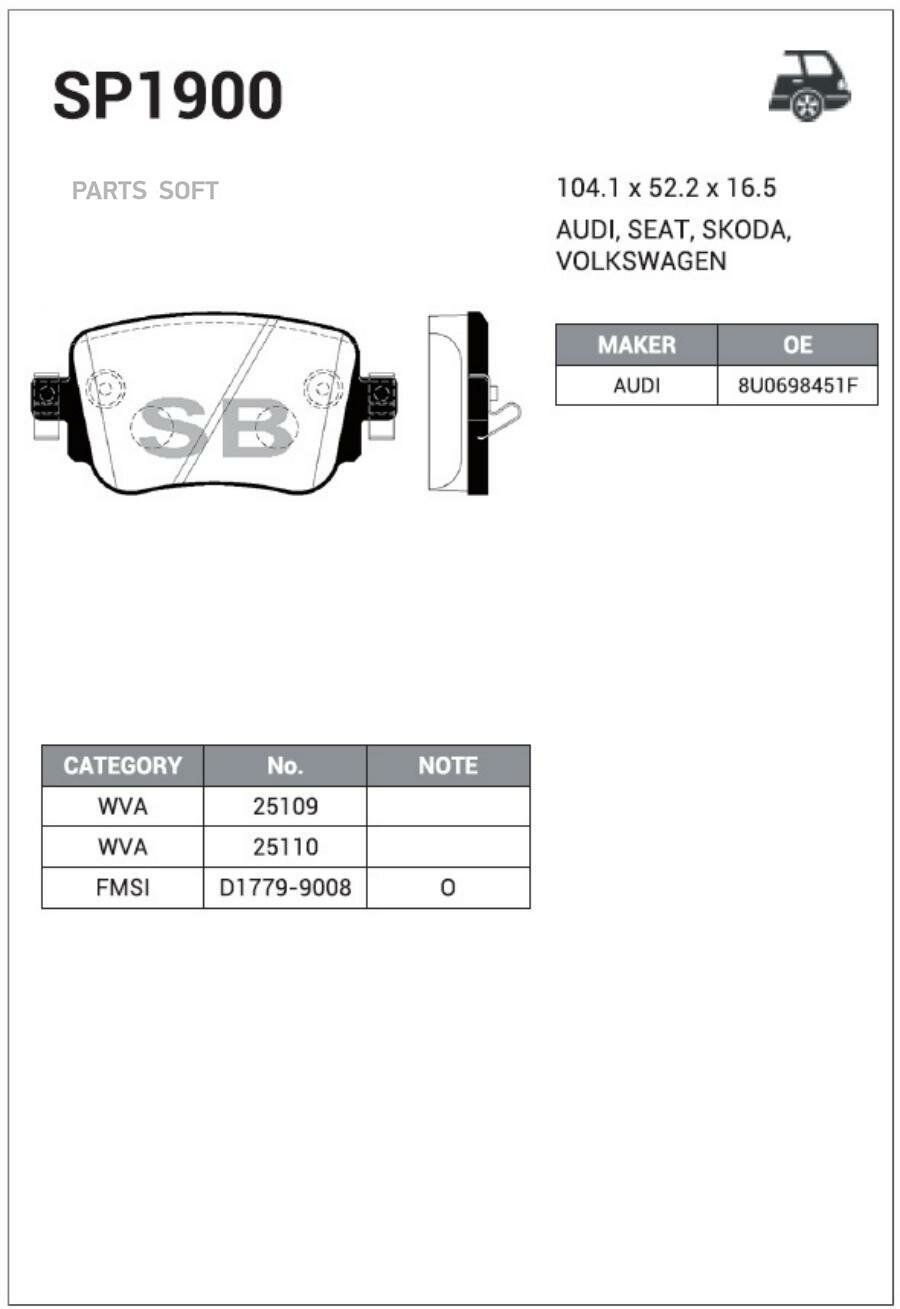 SANGSIN BRAKE SP1900 Колодки тормозные дисковые