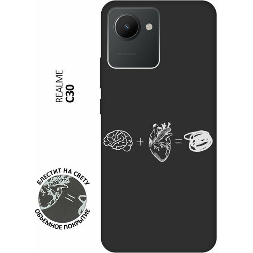 Матовый Soft Touch силиконовый чехол на realme C30, Рилми С30 с 3D принтом Brain Plus Heart W черный матовый soft touch силиконовый чехол на realme c21 рилми с21 с 3d принтом brain plus heart w черный