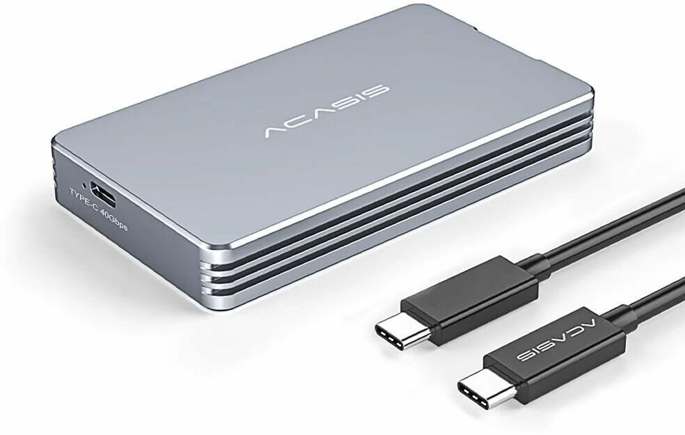 Корпус для жесткого диска SSD Корпус Acasis M.2 NVME SSD 40 Гбит/с совместимый с Thunderbolt 3/4 USB 4.0 TBU401 серебристый