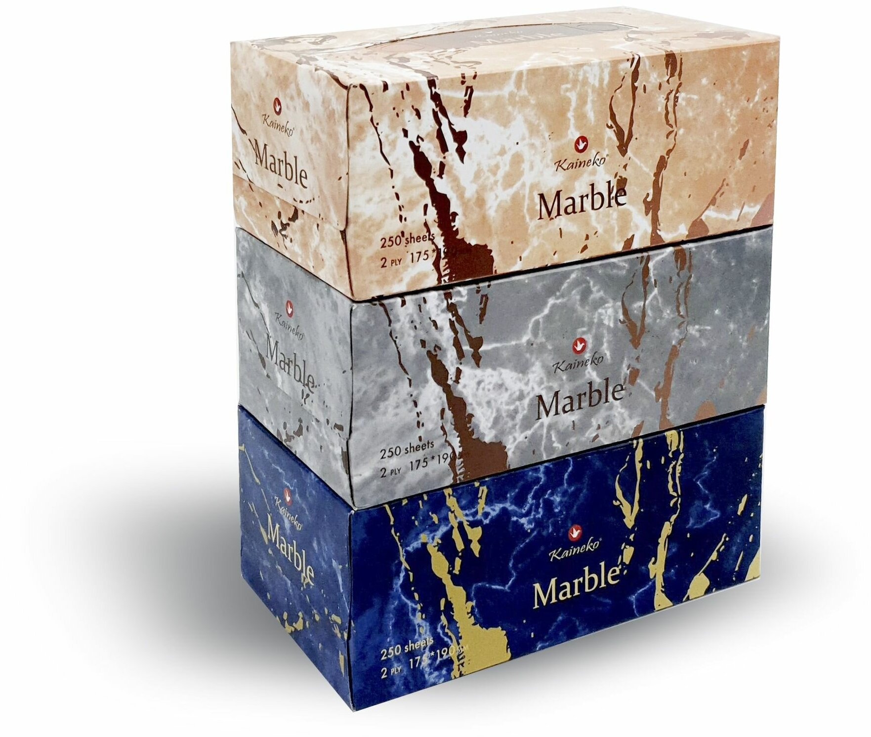 Салфетки бумажные Kaineko Marble 2-х слойные, 3 коробки по 250шт. - фотография № 2