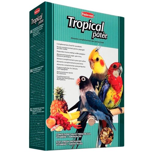 PADOVAN TROPICAL PATEE корм для средних попугаев с фруктами (700 гр х 2 шт) padovan alpine hay rabbit 700 g