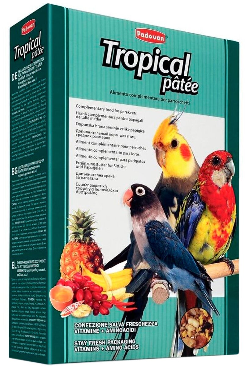 PADOVAN TROPICAL PATEE корм для средних попугаев с фруктами (700 гр х 4 шт)