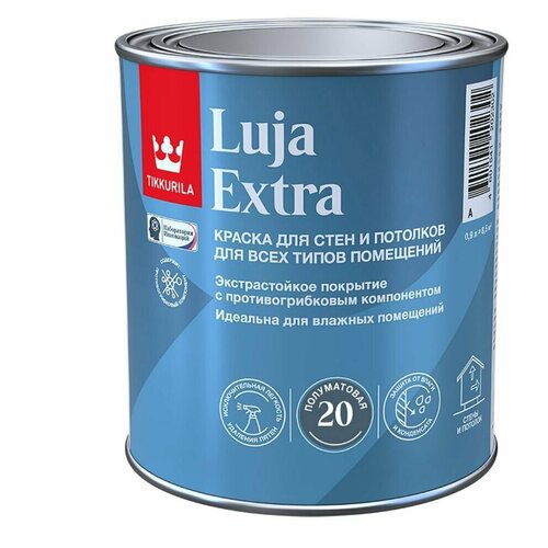 Краска для стен и потолков, Tikkurila Luja Extra, полуматовая, база А, белая, 0,9 л