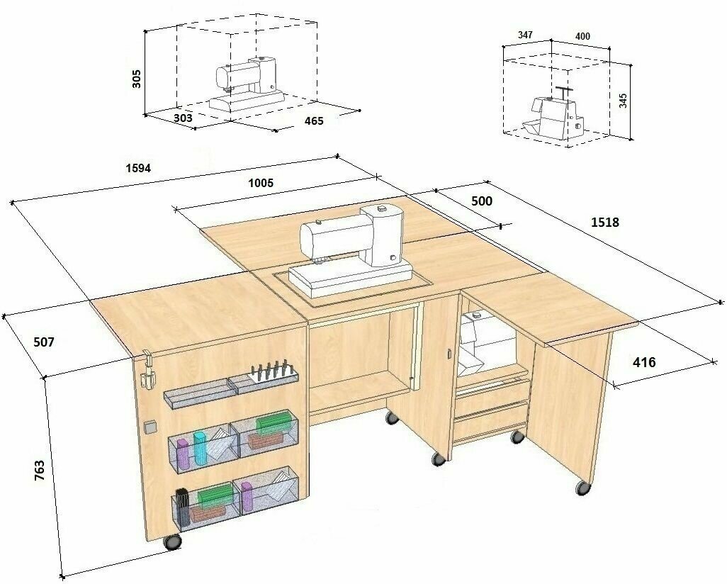 Стол для швейной машины (до 10кг) и оверлока Комфорт-5+ (с дополнительной поверхностью для раскроя ткани) Белый - фотография № 11