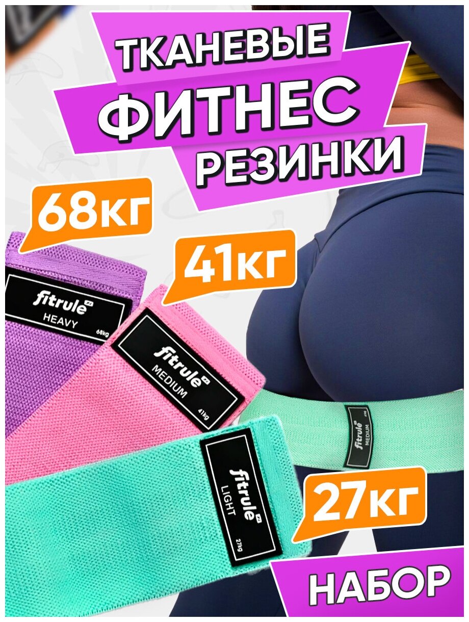 FitRule Набор тканевых фитнес-резинок 3 штуки