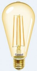 Светодиодная лампа General LOFT ST64S E27 13W (1025lm) 2700K 2K 64x140 филамент (нитевидная) золотая 655303