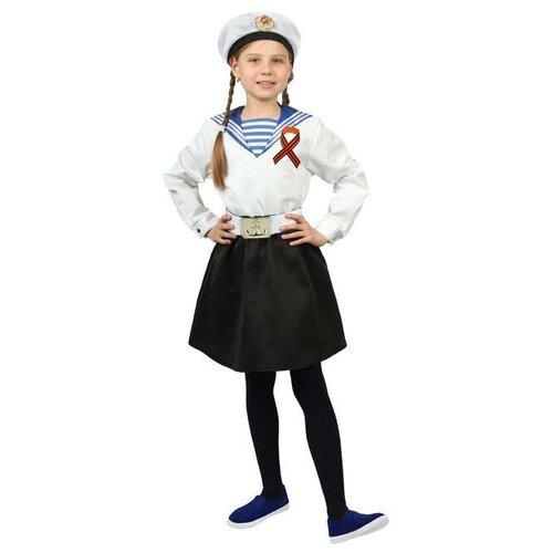 Карнавальный костюм Морячка в бескозырке, фланка, юбка, ремень, лента 40 см, р. 40, рост 152 см Ст