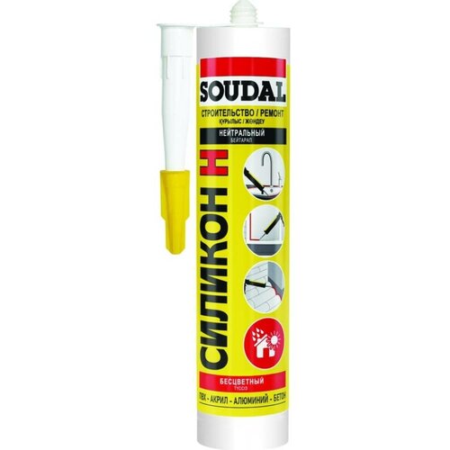 Soudal нейтральный силиконовый герметик бесцветный, 280мл, 1 шт soudal соудал нейтральный силикон белый 280мл 158940