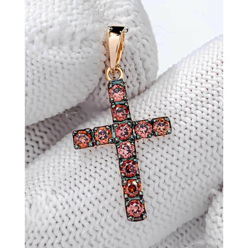 в форме крест крестик Trade Jewelry подвеска из серебра 925 пробы (покрытие золото 585) с родолитом
