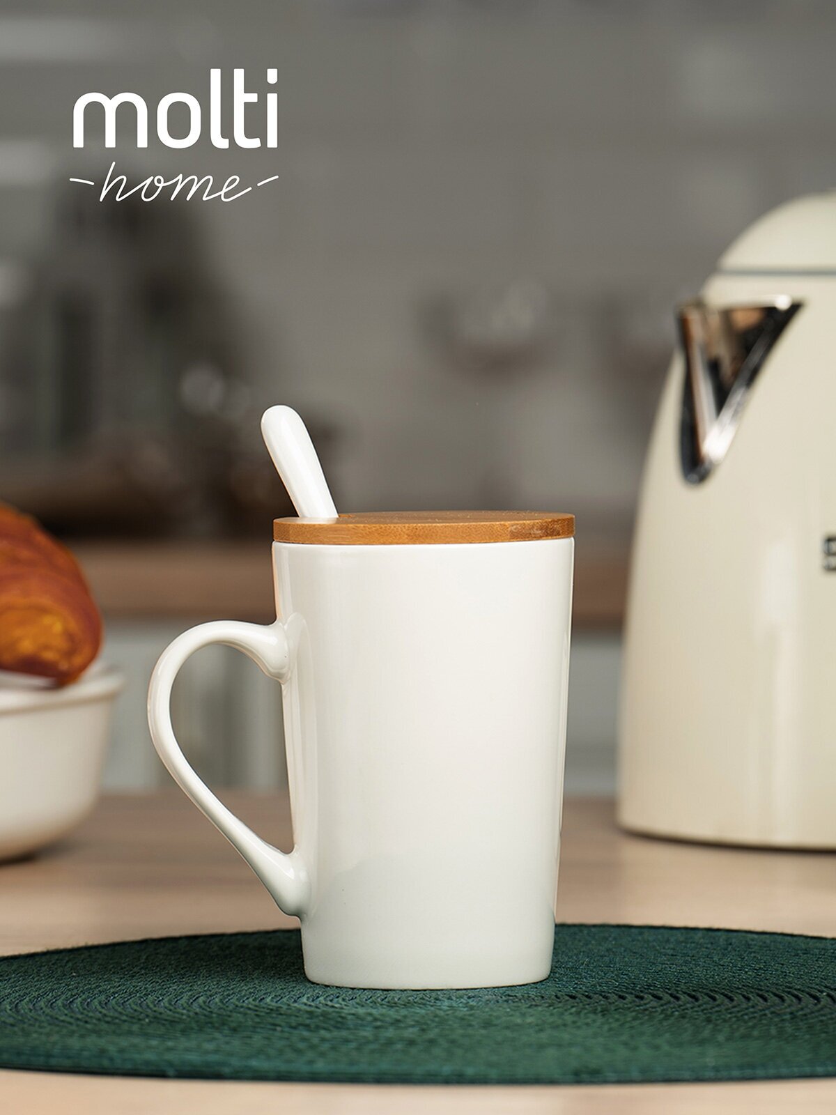 Кружка Parley для чая, кофе с молоком, с ложкой и бамбуковой крышкой, 420 мл