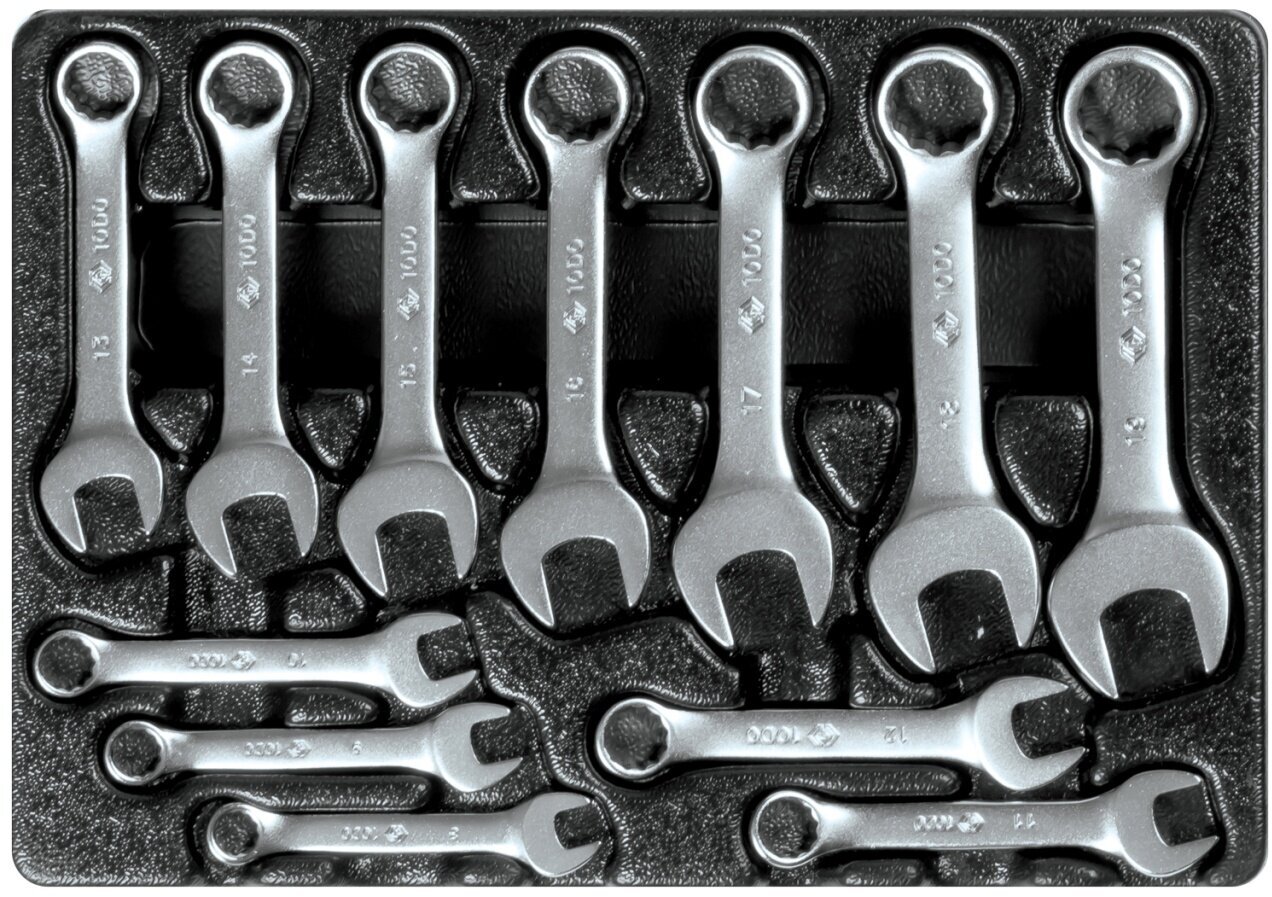 Набор комбинированных укороченных ключей, 8-19 мм, ложемент, 12 предметов KING TONY 9-1282MR
