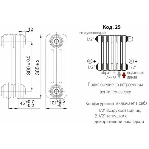 Радиатор IRSAP Tesi 3 30365/30 CL.01 белый T25 RR303653001A425N01 IRSAP