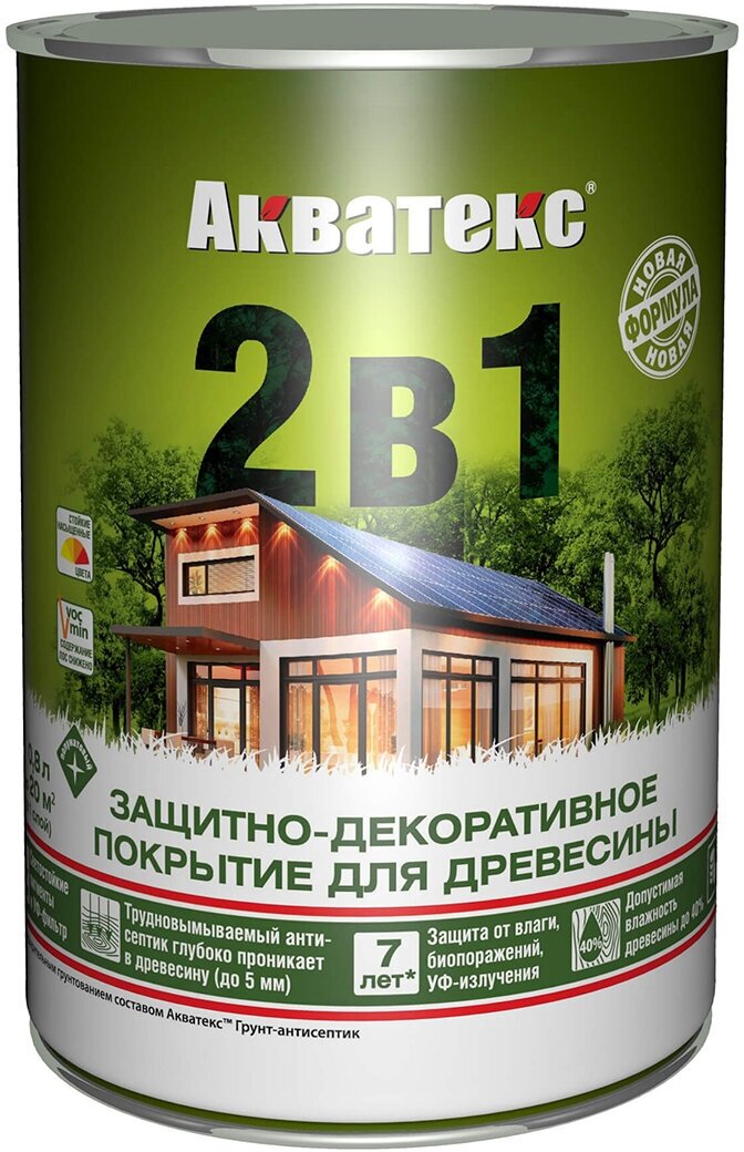 Защитно-декоративное покрытие для дерева Акватекс 2 в 1, полуматовое, 0,8 л, дуб