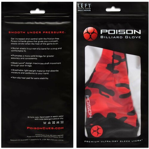 фото Перчатка для бильярда poison camo red s/m красная