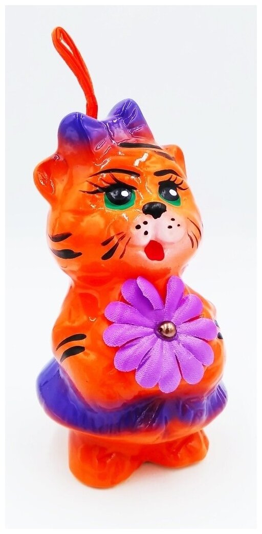 Интерьерная подвеска - оберег для дома Тигр с цветком 1 предмет 12см керамика славянский от сглаза талисман амулет для дома сувенир в подарок