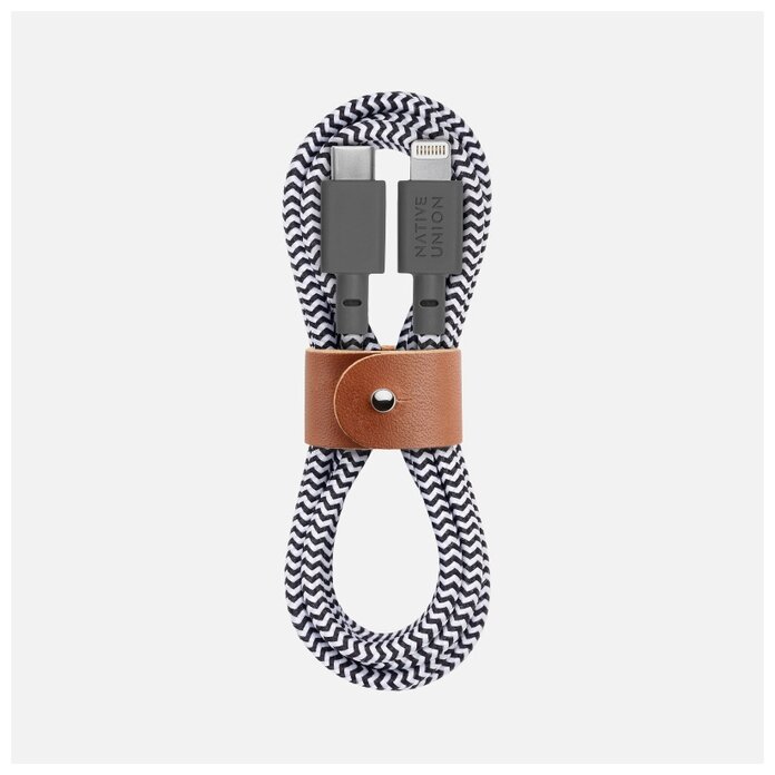 Кабель зарядный Native Union Belt Ultra Strength Cable, Usb-c/lightning, 1,2м., цвет: зебра