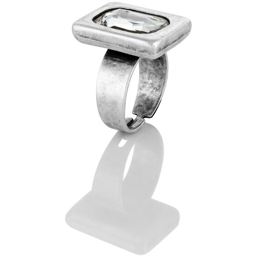 фото Кольцо l'attrice di base, бижутерный сплав, серебрение, кристалл, подарочная упаковка, размер 19, серебряный