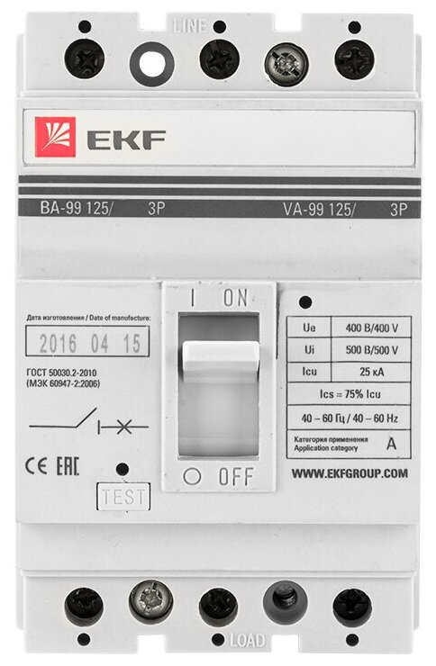 Выключатель автоматический ВА-99 125/100А 3P 25кА EKF PROxima - фотография № 2