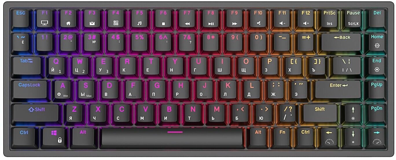 Компактная (75%) механическая клавиатура Royal Kludge RK84 - 3 типа подключения, 84 клавиши, чёрная, переключатели RK Red