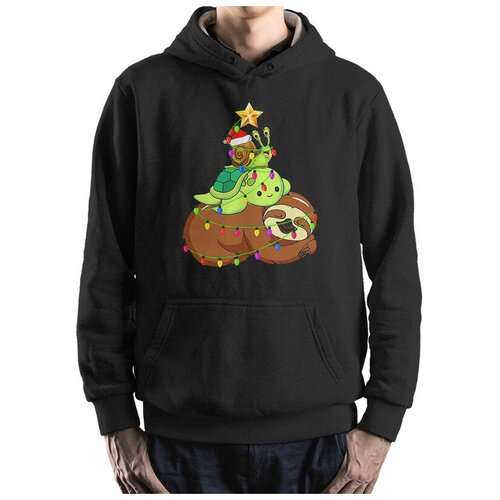 фото Толстовка с принтом ёлка улитка, черепаха и ленивец / подарок на новый год / новогодняя футболка / худи размер 46 dream shirts