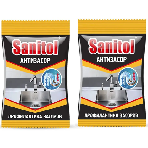 Средство 2 шт Sanitol для чистки труб Антизасор, 90 гр