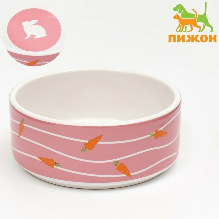 Пижон Миска керамическая "Зайчик с морковками" 300 мл, 13 x 13 x 5 cм, розовая