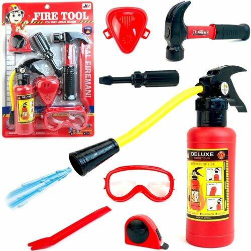Игровой набор пожарного Fire Tool, 7 предметов, огнетушитель с пульверизатором, 38х26х5 см