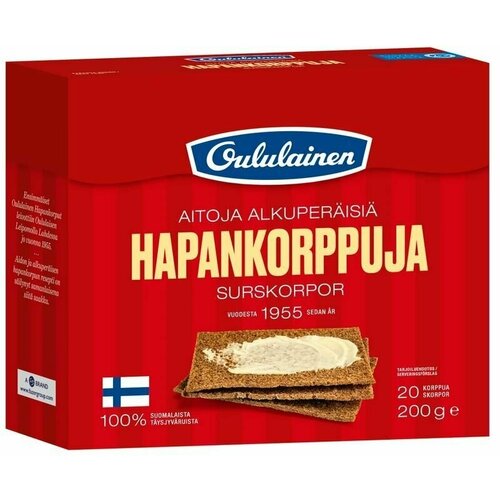 Хрустящие ржаные хлебцы Hapankorppu Oululainen 200 гм. Сделано в Финляндии (группа Fazer)