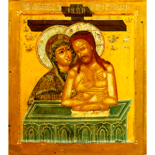 Не рыдай Мене, Мати (Оплакивание Христа) икона Божией Матери деревянная на левкасе 13 см
