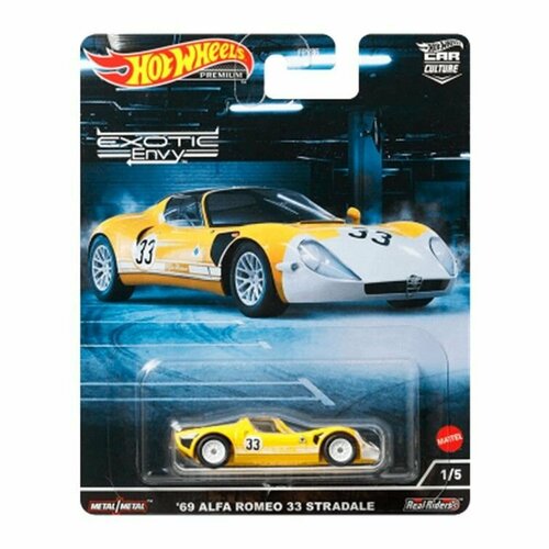 FPY86-HCJ91 Машинка игрушка Hot Wheels Premium Car Culture металлическая коллекционная 69 Alfa Romeo 33 Stradale коллекционная premium машинка hot wheels 69 alfa romeo 33 stradale giallo prototipo коллекция car culture 2022 серия exotic envy 1 5