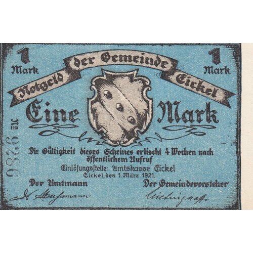 Германия (Веймарская Республика) Айккель 1 марка 1921 г.