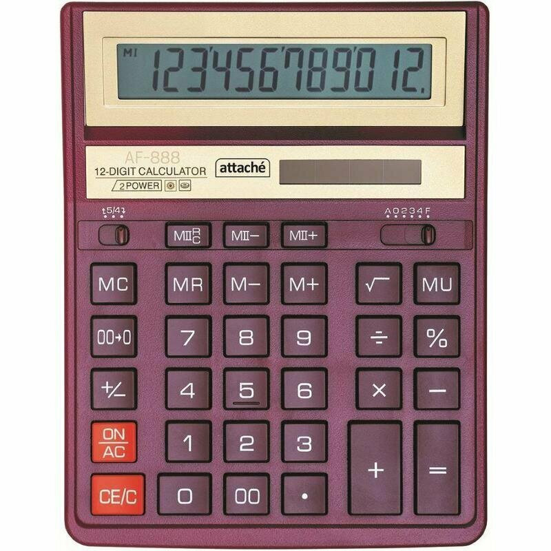 Калькулятор настольный Attache AF-888 12-разрядный красный 204х158х32 мм 1572672