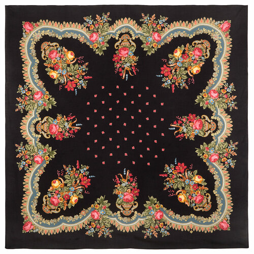 фото Платок павловопосадская платочная мануфактура,135х135 см, черный, красный