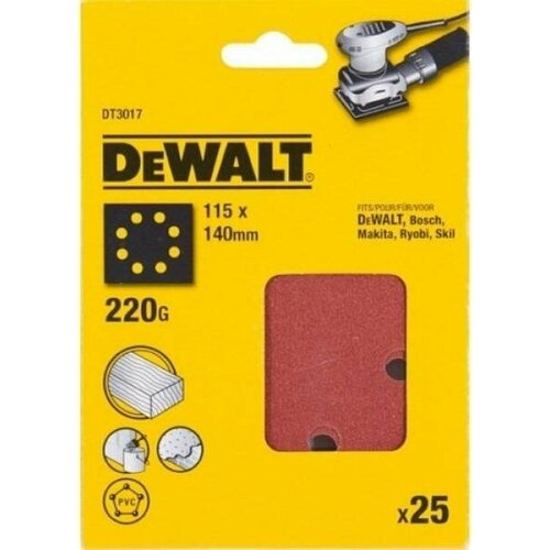 DeWalt Шлифлисты перф. 115х140мм, 220G, 25шт DT3017-QZ