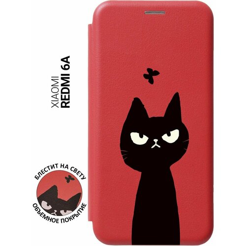 Чехол-книжка на Xiaomi Redmi 6A, Сяоми Редми 6А с 3D принтом Disgruntled Cat красный чехол книжка на xiaomi redmi 5 сяоми редми 5 с 3d принтом disgruntled cat золотистый