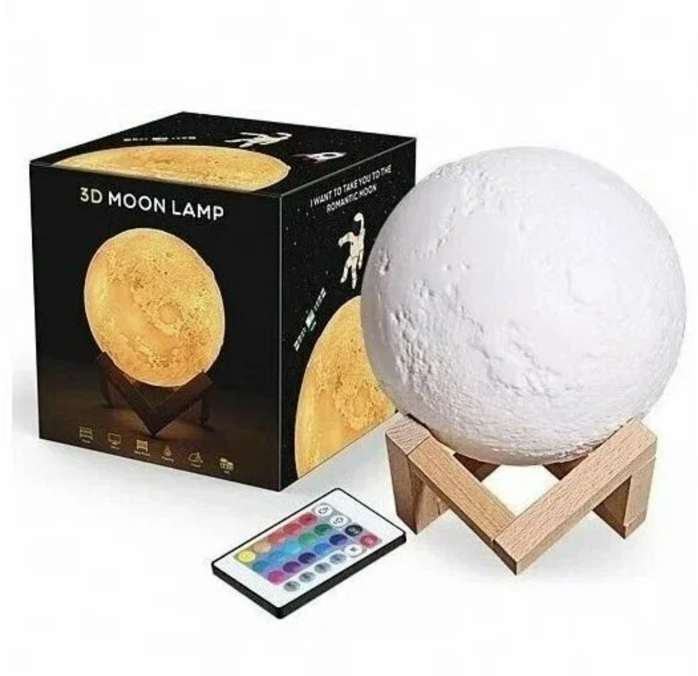 Ночной светильник-шар "Луна" с пультом управления на деревянной подставке. 15 см