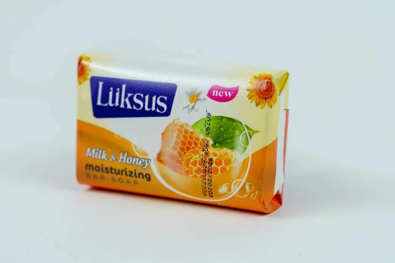 Твердое туалетное мыло LUKSUS с ароматом Молока и Мёда для ухода за телом набор 5шт по 90г в бумажной упаковке