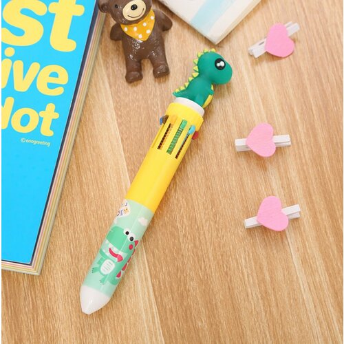 Ручка шариковая Динозавр, 10 цветов чернил, для девочек, зелёный