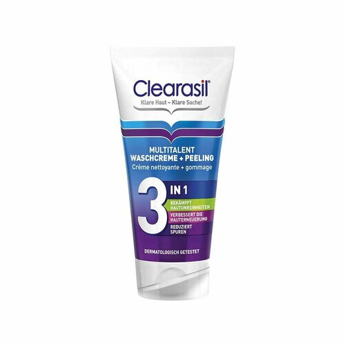 Clearasil, Крем для умывания и скраб для лица отшелушивающий, средство 3 в 1, умывалка для проблемной кожи, борется с пятнами, обновляет кожу и уменьшает черные точки, 150 мл