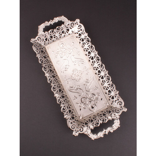 Поднос прямоугольный на 2 чашки, серебро, Турция, 1 шт