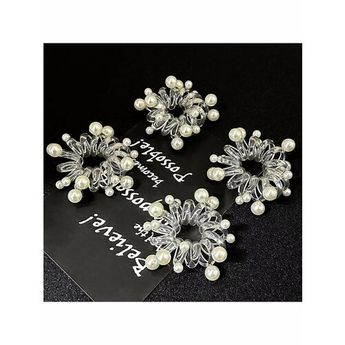 Резинки-спиральки с перламутровыми бусинами, набор 4 штуки