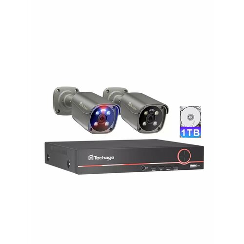 Система видеонаблюдения Techage, 8-ми канальная, IP66, серый