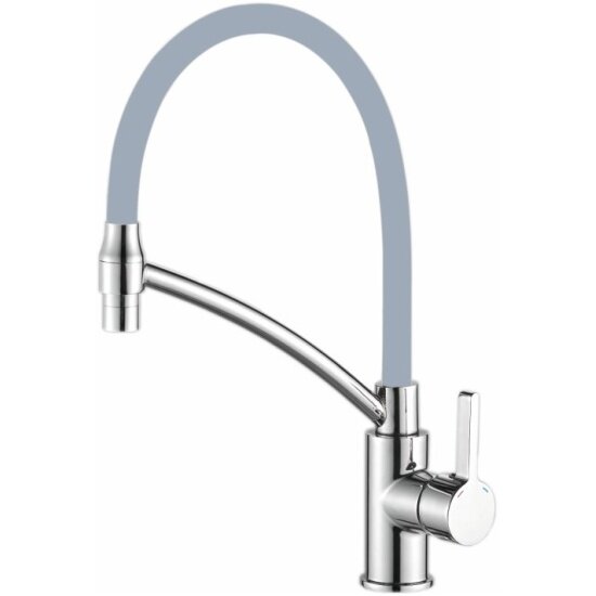 Смеситель для кухни Haiba HB73643-3, гибкий излив, латунь, серый/хром