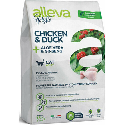 ALLEVA HOLISTIC CAT дк Adult Chicken Duck взрослых с курицей и уткой, алое вера и женьшенем 1,5 кг 2875 (2 шт)