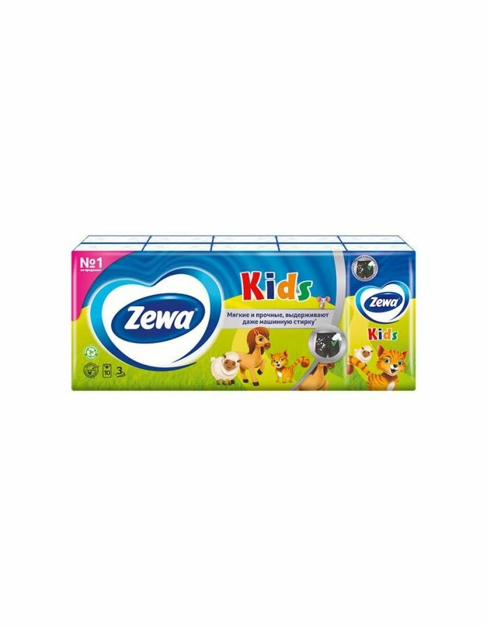 Платочки бумажные Zewa Kids носовые 3 слоя 10 шт в упаковке 1 уп